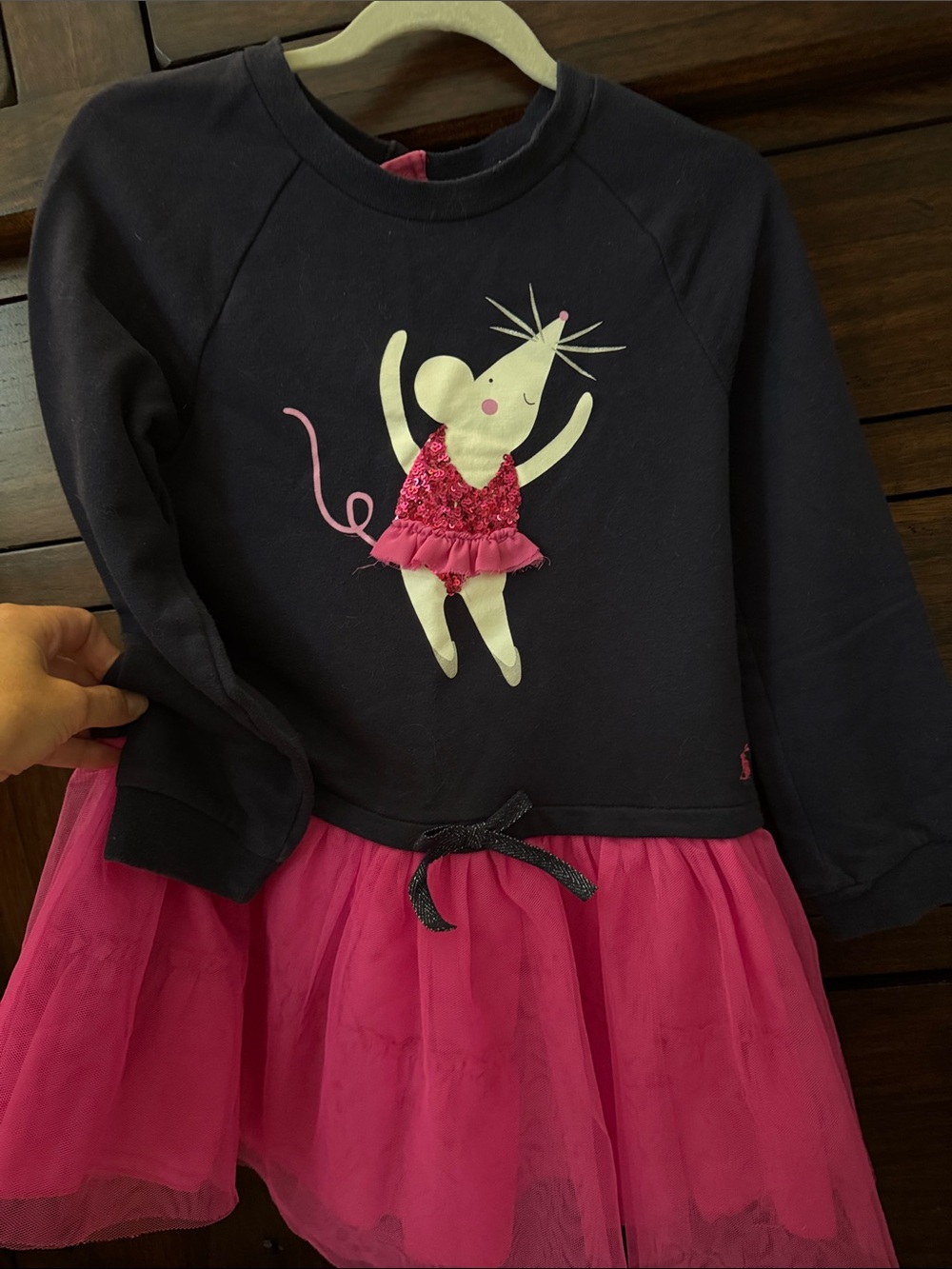 Joules Black & Hot Pink Mouse Tulle Dress